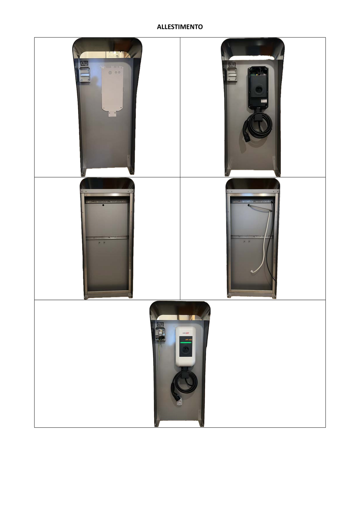 Allestimento interno reale Stand VoltaCover con wallbox, cablaggi e vano tecnico